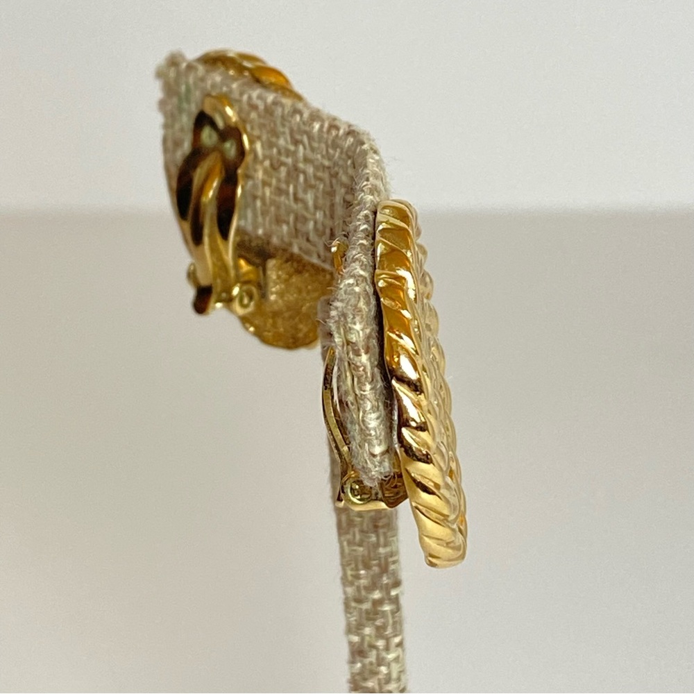 Vintage Large Gold Tone Clip On Earrings Richelieu Round Twist Rope Spiral Disk - Picture 5 of 8